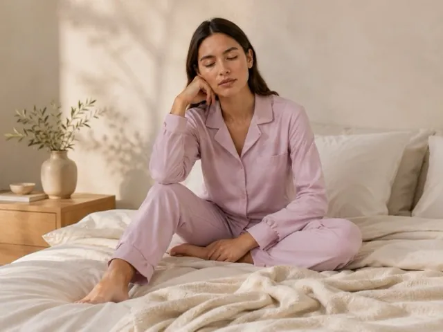 A cotton pyjama set at the bedside