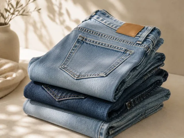 A folded stack of denim
